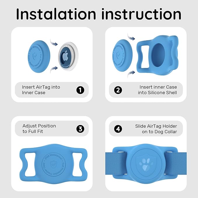 for AirTag Dog Collar Holder, Dog Air Tag Holder, IP68-Waterproof | Lightweight Silicone | Anti-Lost | Ultra-Durable | Compatible with Apple AirTags (Bule)