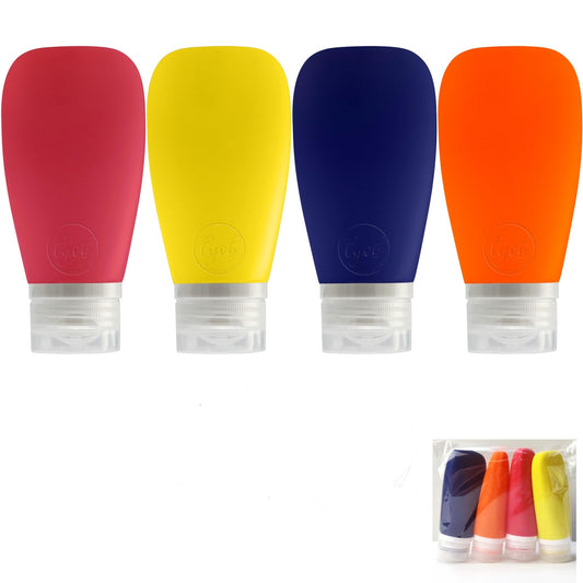 LYOB Travel Bottles for Toiletries, TSA Approved 3 oz Leak Proof Silicone Soft Refillable Squeeze Travel Size Containers BPA Free for Cleansers, Lotions, Shampoo, Conditioner (red,yellow,blue,orange)