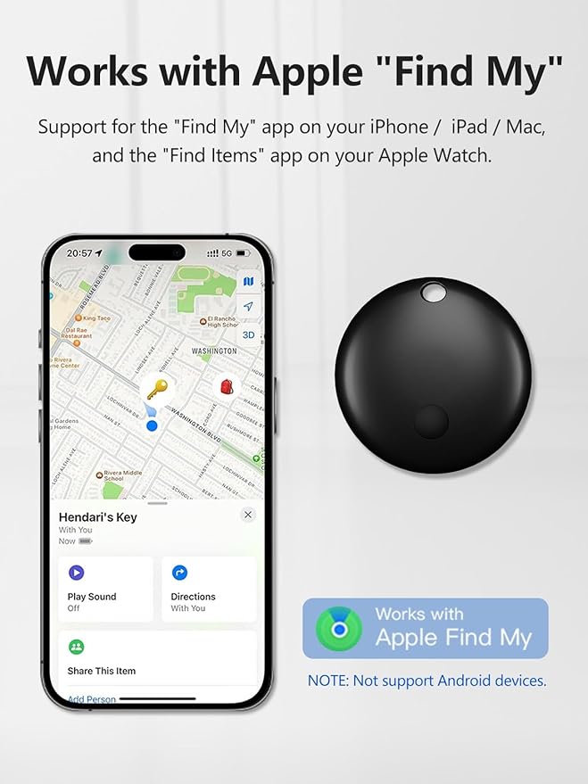 Tracker Tags, Item Finder Work with Apple Find My (iOS Only), Tracking Device Locator Smart Tag for Luggage, Keys, Wallet, Bike, Bags (Black, 4 Pack)