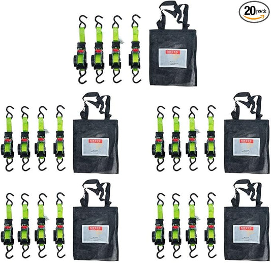 Mytee Products 20 Pack Retractable Ratchet Tie Down Straps w/S Hook - 1,500lb Break Strength Self Retracting Ratchet Straps for Haul Motorcycles, ATVs, Bikes, Trailer Tie-Down