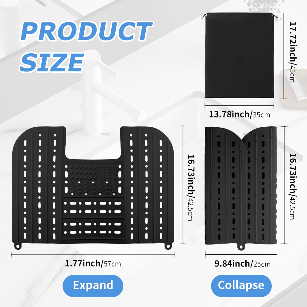 Bathroom Sink Cover & Storage Pouch,Foldable Sink-Cover for Counter Space,Silicone Beauty Makeup Brush Cleaning Mat,RV Camper Sinks Cover & for Small Spaces(COLOR:Black)