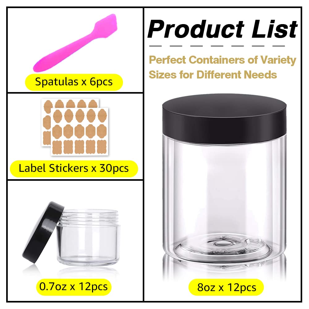 8oz Plastic Jars with Lids 8 oz Plastic Containers with Lids + 20g Sample Containers (Set of 24) Airtight Container for Lip Scrub, Body Butters, Cream, Slime, Craft Storage