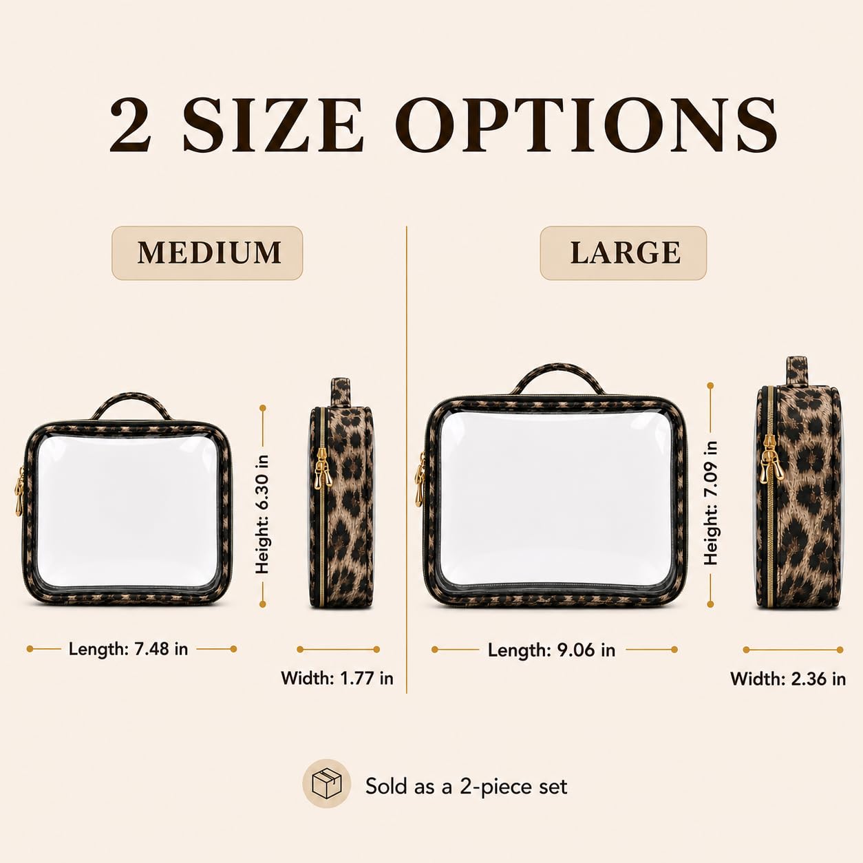 Clear Makeup Bags with Zipper, TSA Approved Travel Toiletry Bag, 2-Pack (Large, Medium) Clear Cosmetic Bag Handle, Waterproof Make Up Bag for Women, Car Bag Organizer & Car Organization Essentials
