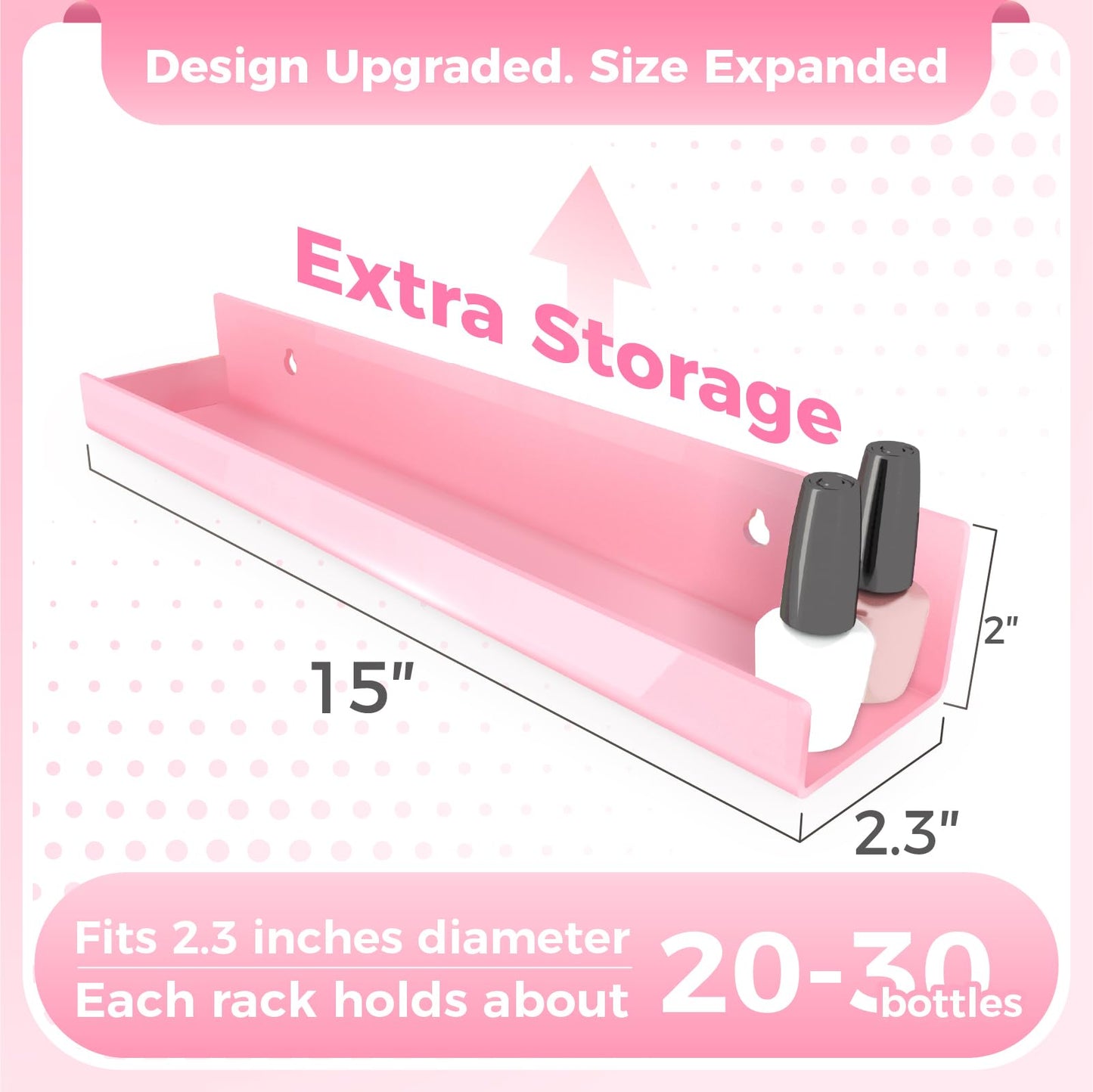 RORKIM 4 Pack 15 Inch Pink Acrylic Shelves, Kids Floating Bookshelf for Kids Room, Modern Nail Polish Rack Sunglasses Essential Oil Picture Ledge Display Toy Storage Wall Shelf