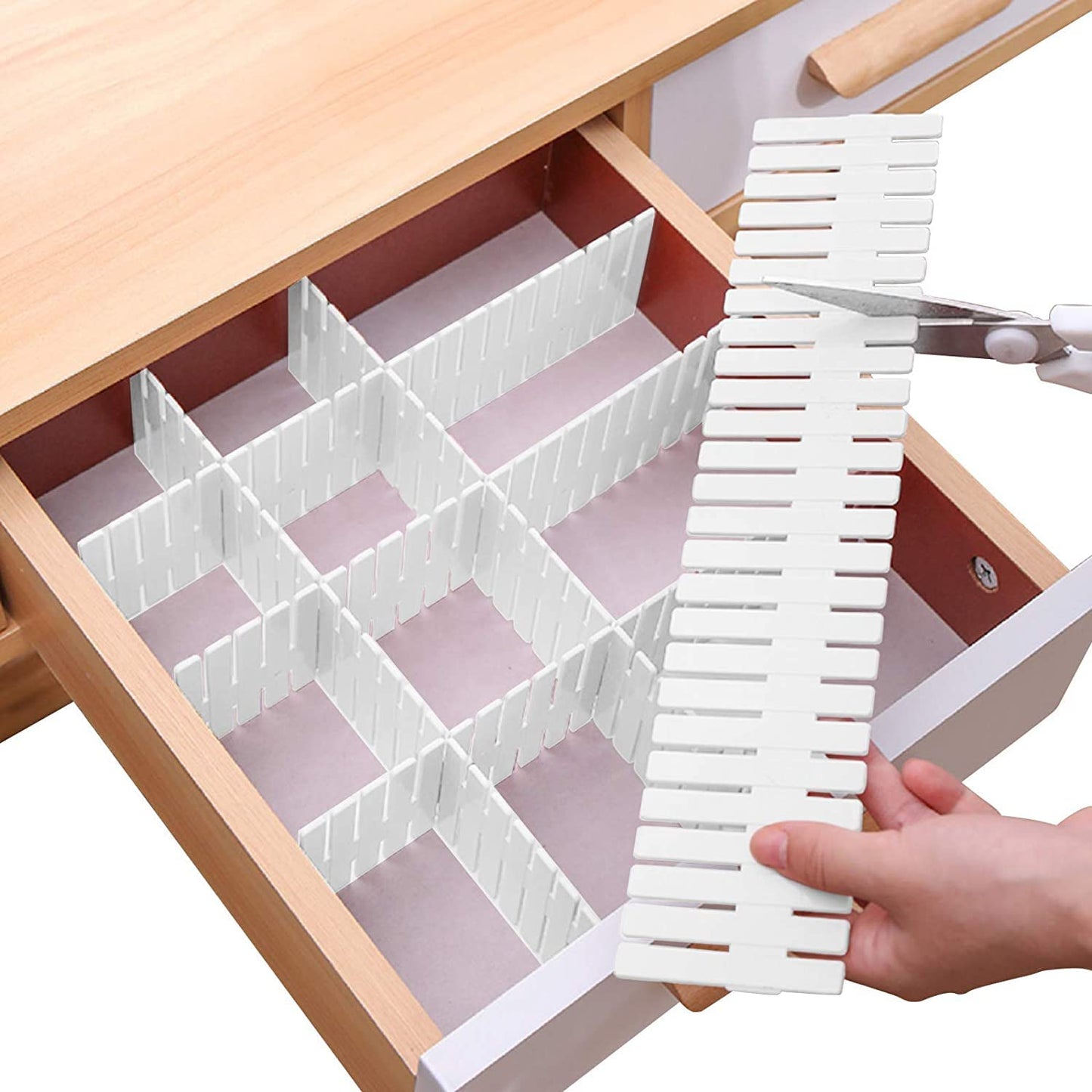 Bofoho Drawer Divider Adjustable Diy Storage Organizer Separator for Tidying Clutter Cutlery Makeup Clothes of Dresses, Desk & Box in Kitchen Bathroom Bedroom Office (Cut at Will) (White 32PCS)