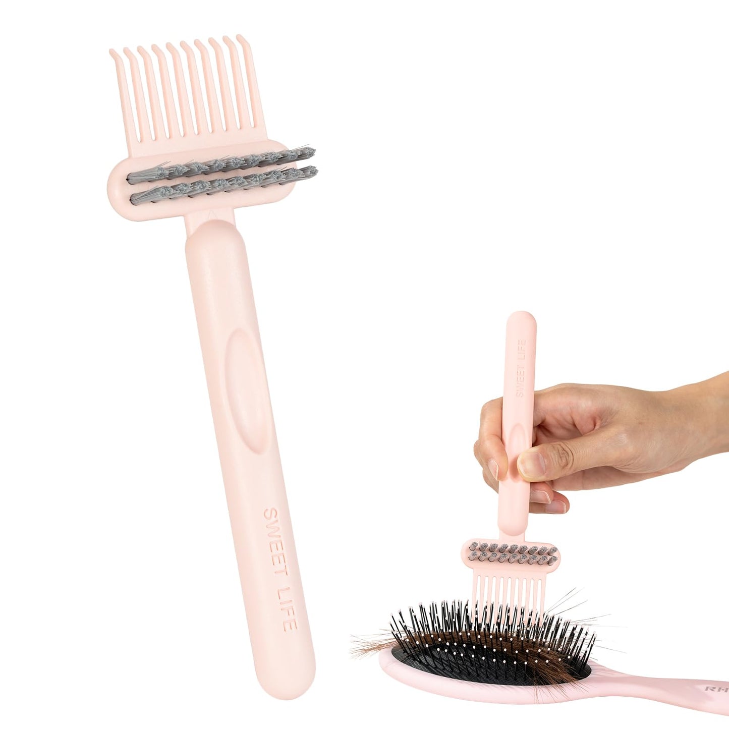 RHOS 2-in-1 Hair Brush Cleaner and Remover Tool - Comb for Removing Hair and Dust, Suitable for Home and Salon Use (1 Pack - Pink)