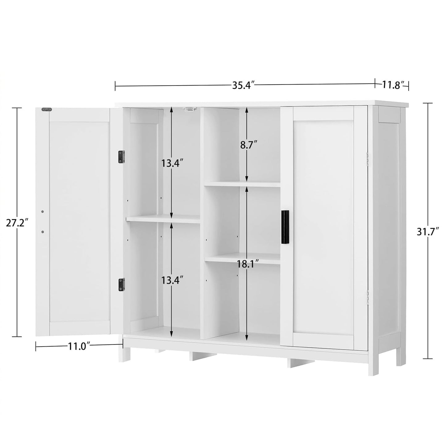 Iwell Storage Cabinet with 2 Doors and 4 Storage Shelves, Buffet Cabinet, Bathroom Cabinet for Living Room, Entryway, Home Office, White