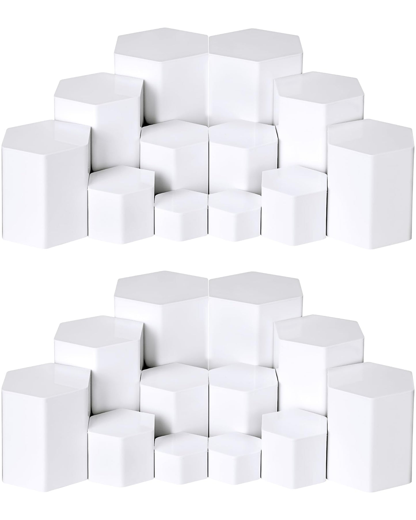 Jetec 24 Pcs Hexagonal Jewelry Display Risers Hexagonal Market Display Risers Stands Acrylic Showcase Acrylic Stand for Jewelry Model Figures Decoration, 6 Sizes (White)