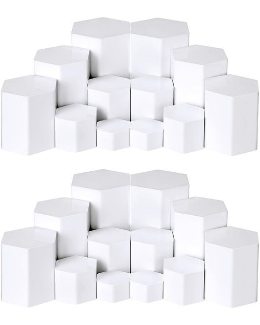 Jetec 24 Pcs Hexagonal Jewelry Display Risers Hexagonal Market Display Risers Stands Acrylic Showcase Acrylic Stand for Jewelry Model Figures Decoration, 6 Sizes (White)