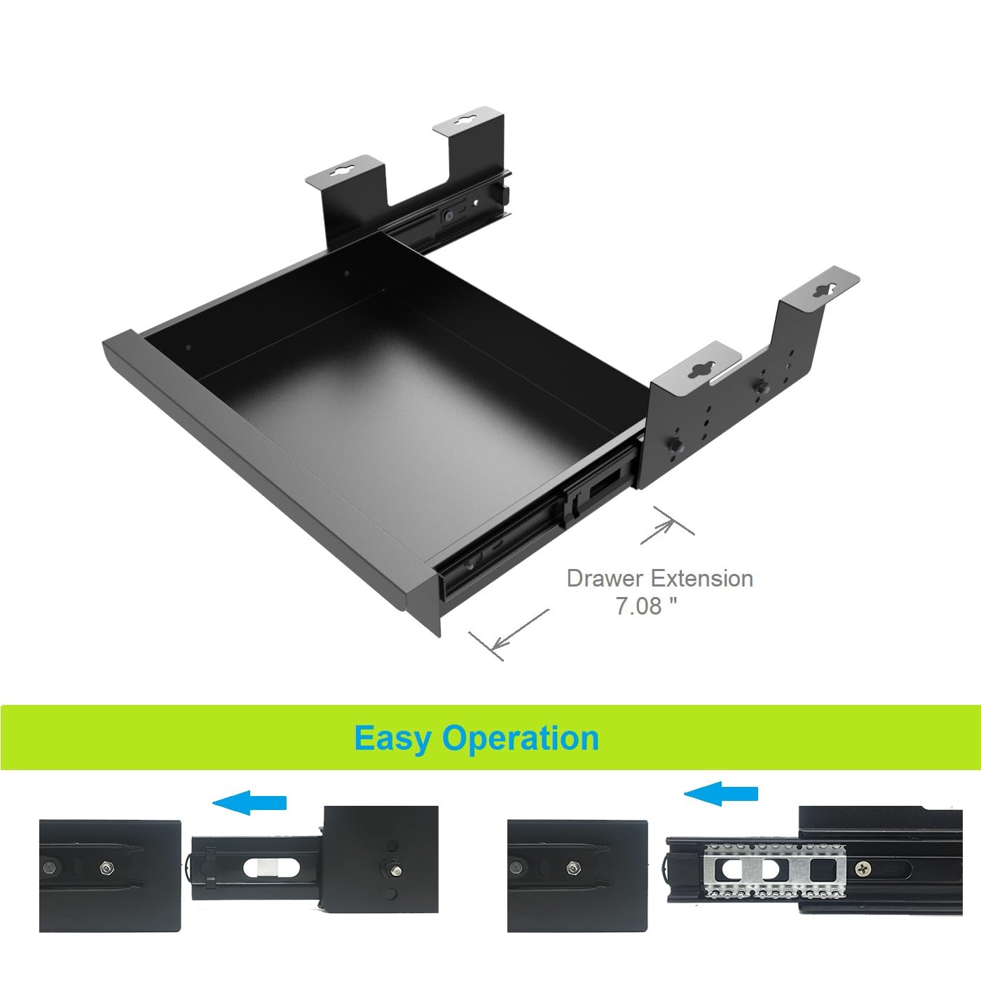Beiyier Under Desk Sliding Drawer for Office Desk or Table, Pull-out Storage Organizer for Sit-Stand Workstation with High Crosspiece under Desktop (Black)
