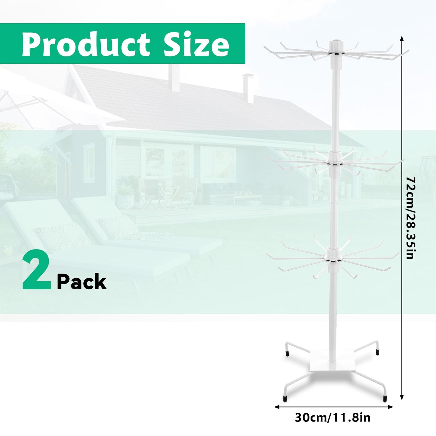 Lemecima 2 Pcs Rotating Jewelry Display Rack with Hooks Metal Earrings Display Stand for Selling Necklace (White, 3 Tires)