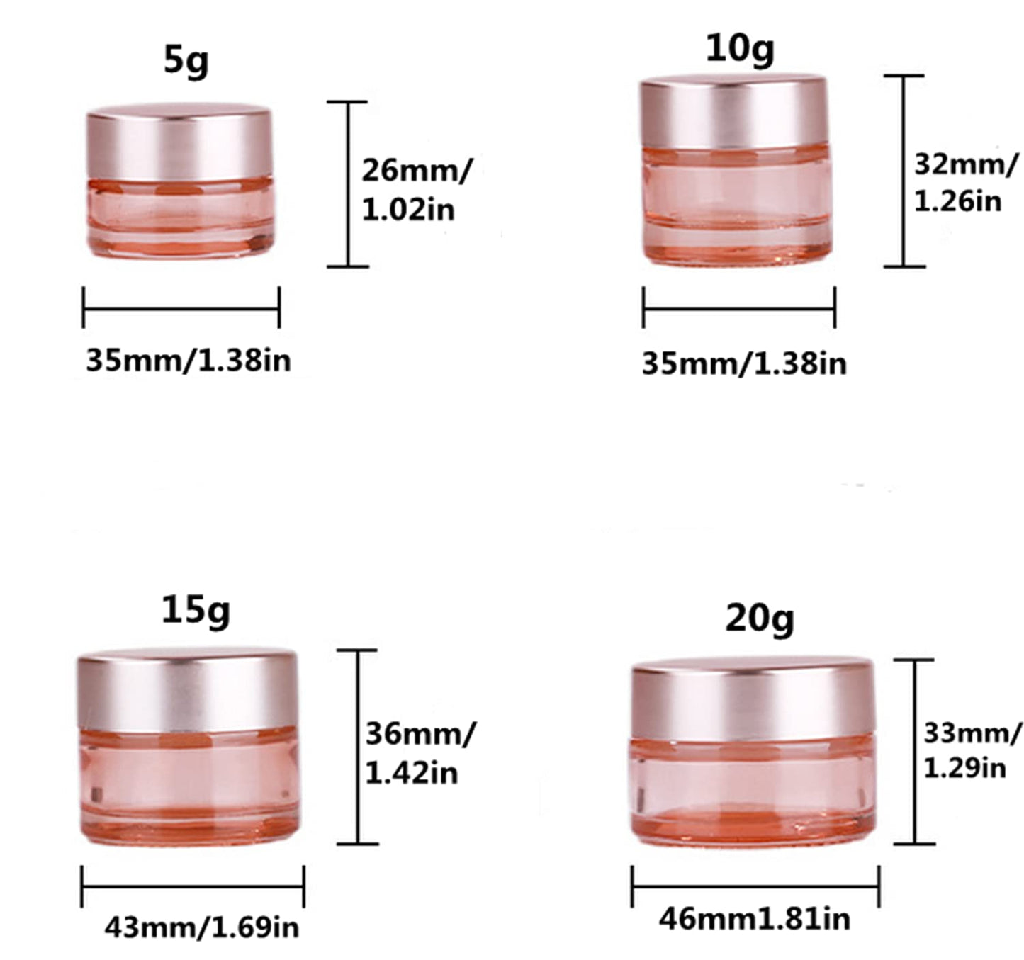 Healthcom 10 Packs 5g/5ml Empty Sample Jars Pink Glass Cosmetic Jar Pot Bottles with Rose Gold Lids Cosmetic Container Refillable Eye Cream Jar Pot Vials for Makeup Lotion Face Eyeshadow Lip Balms