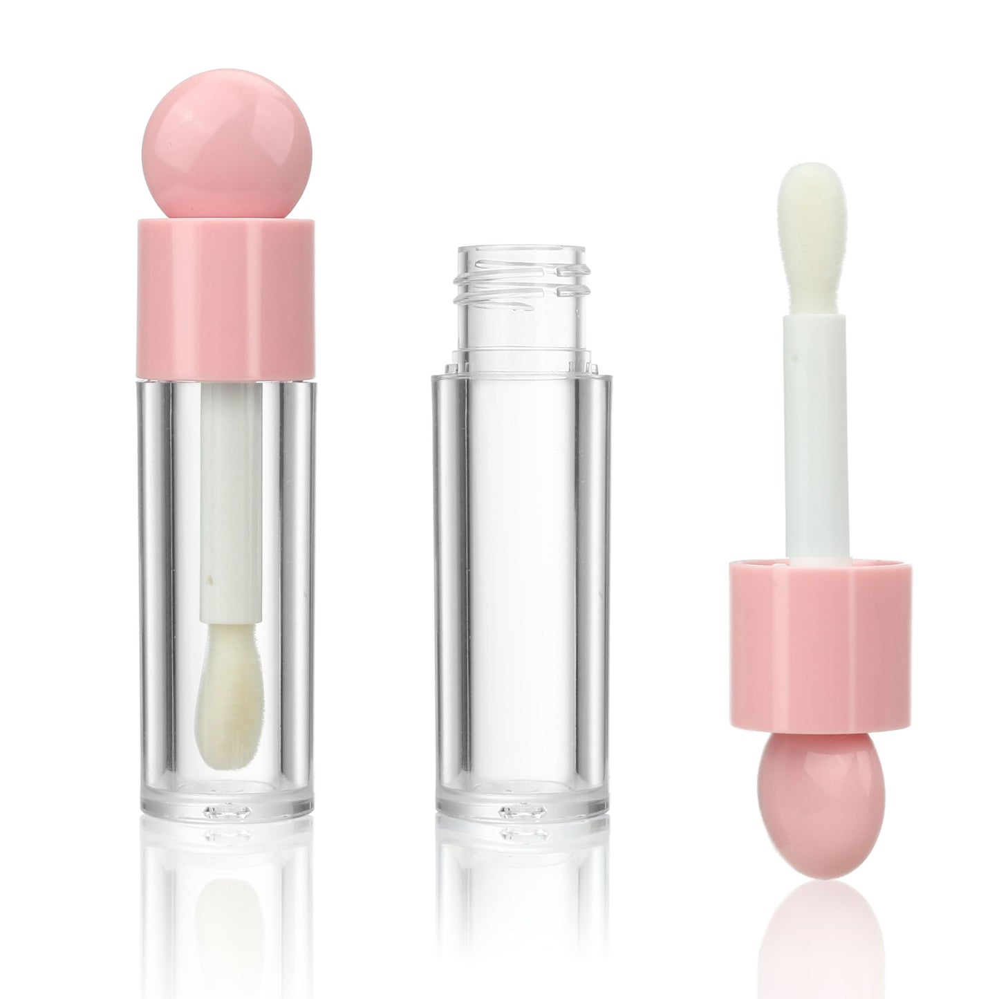 COSIDEA 16pcs 6ml 0.2oz Round Pink Large doe foot wand lip gloss tube for DIY Flat shape lipgloss tubes with thick brush bulk wholesale
