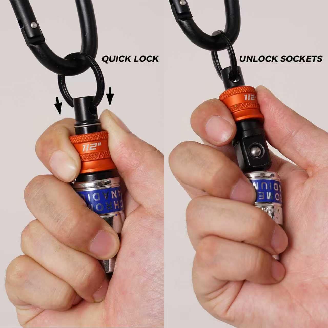 1/2" Socket Holder Keychain Set with Quick Release & Locking Clip, Bit Holder Key Chain Heavy-Duty Toolbox Organizer for Impact Wrench, Mechanics, Electricians & Construction Workers