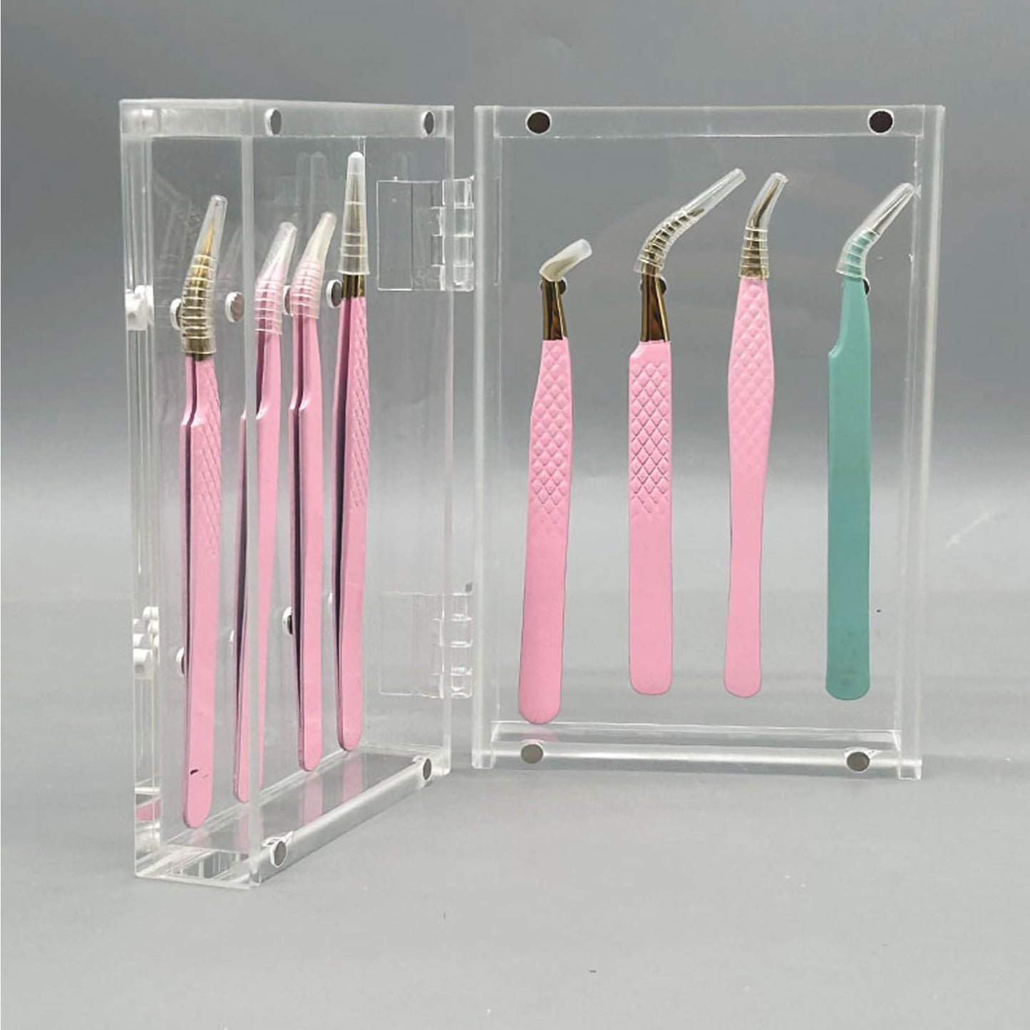 ZJchao Tweezer Holder Stand, Thickened Acrylic Magnetic Transparent Eyelash Extension Tweezers Organizer with 8 Holes for Beauty Eyelash Shop, Nail Salon, Beauty Salon