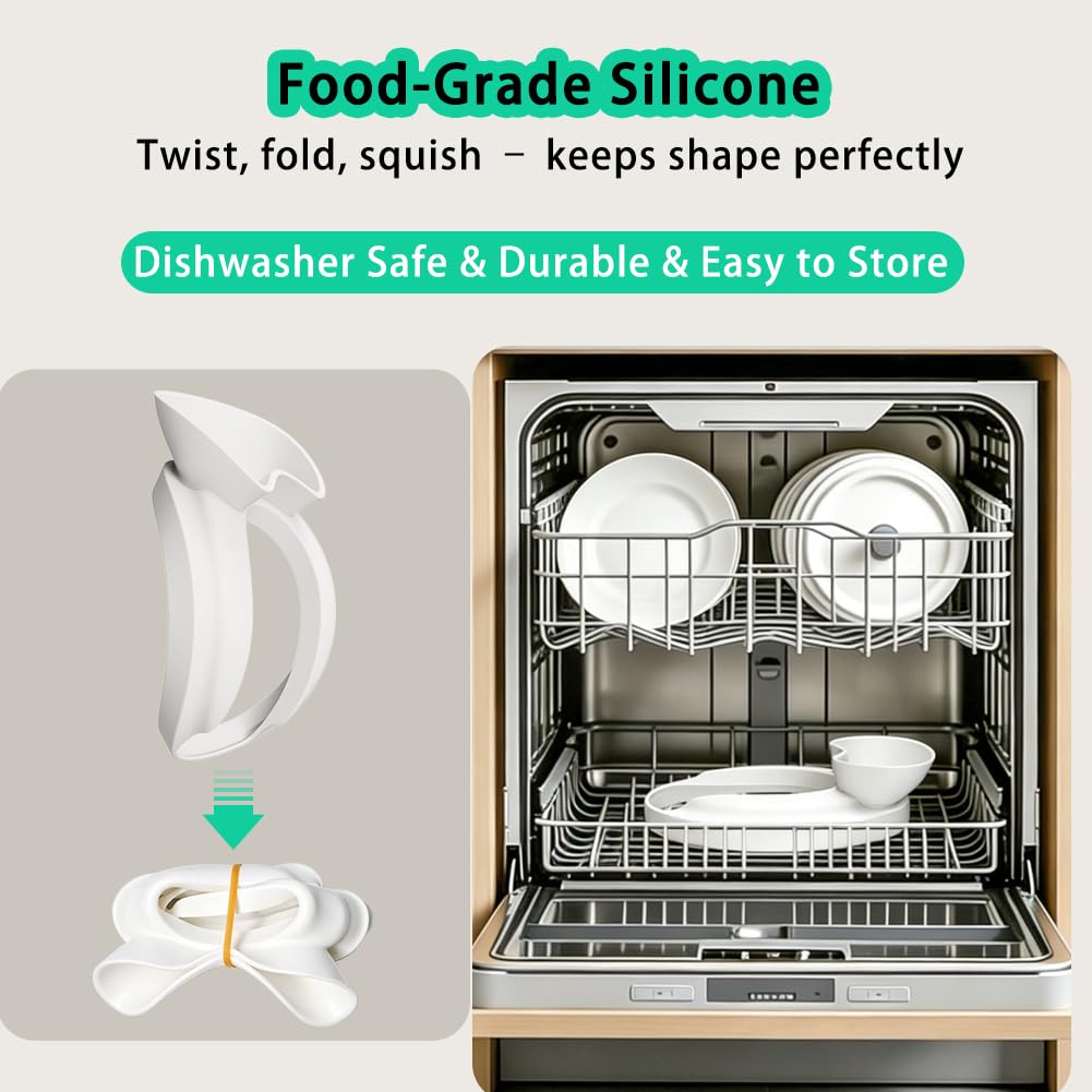 Flour Funnel with Pouring Shield for KitchenAid 4.5-6QT Mixer, Silicone Splash Guard with Flour Funnel for Kitchen Aid Mixer Tilt-Head and Bowl-Lift, Dishwasher Safe Baking Tool (White)