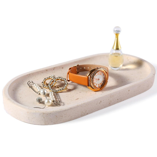 Koville Natural Marble Tray for Bathroom, Vanity Decorative Marble Trays for Countertop Organizer, Catchall Trays for Perfume, Candles, Jewelry, Stone Tray for Decor(Moca Crema Yellow)