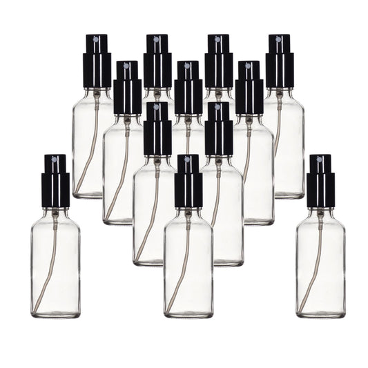 YIZHAO Clear Glass Spray Bottles 2oz, with Small Fine Mist Spray, Metal Cap, Refillable for Essential Oil,Travel,Cleaning,Perfume,Aromatherapy,Makeup – 12 Pcs