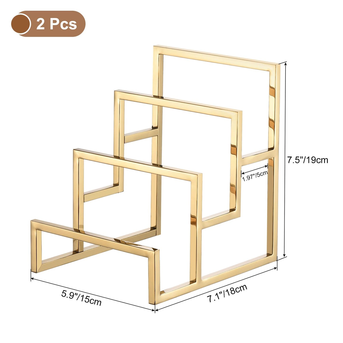 uxcell Clutch Purse Display Stand 3 Layer Wallet Display Rack Metal Clutch Holder Riser for Home Retail Store Supplies - Gold, 2Pcs