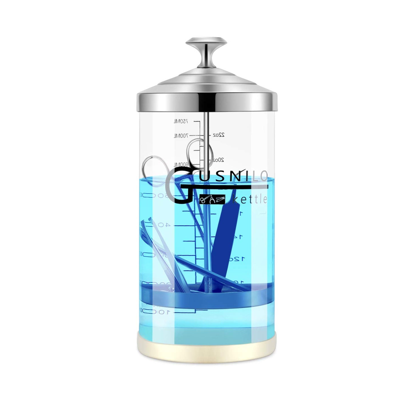 Gusnilo Barber Sanitizer Jar (30 Oz) with Stainless Steel Tray – Ideal for Spa, Salon & Nail Tools