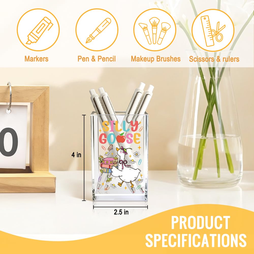 Mhfpl Silly Goose Acrylic Cosmetic Pencil Pen Holder Cup, Cute Goose Theme Gifts for Mom Grandma Aunt Daughter Sister Niece Friend BFF Makeup Artist Lover, Humor Office Gifts for Coworker Boss Leader