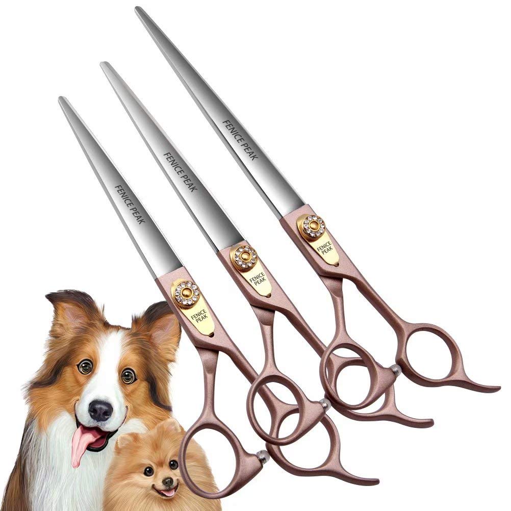 Fenice Peak 7'' Dog Straight Scissors for Grooming 440C Stainless Steel Rose Gold Professional Pet Trimming Scissors Sharp Blades Cutting for Dogs and Cats Shears