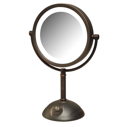 JERDON Tabletop Makeup Mirror with Lights - 1X/8X Magnification - Bronze 8.5" Vanity Mirror - Model HL8808BZL