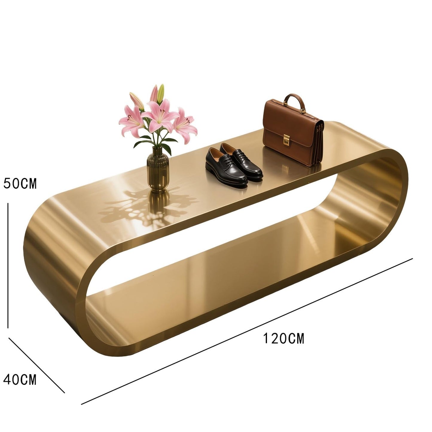 Clothing Store Luxury Stainless Steel Display Table, Modern Island Counter with Rectangle Top, Floor-Standing Storage Table for Jewelry & Accessories,(Gold,120cm*50cm)