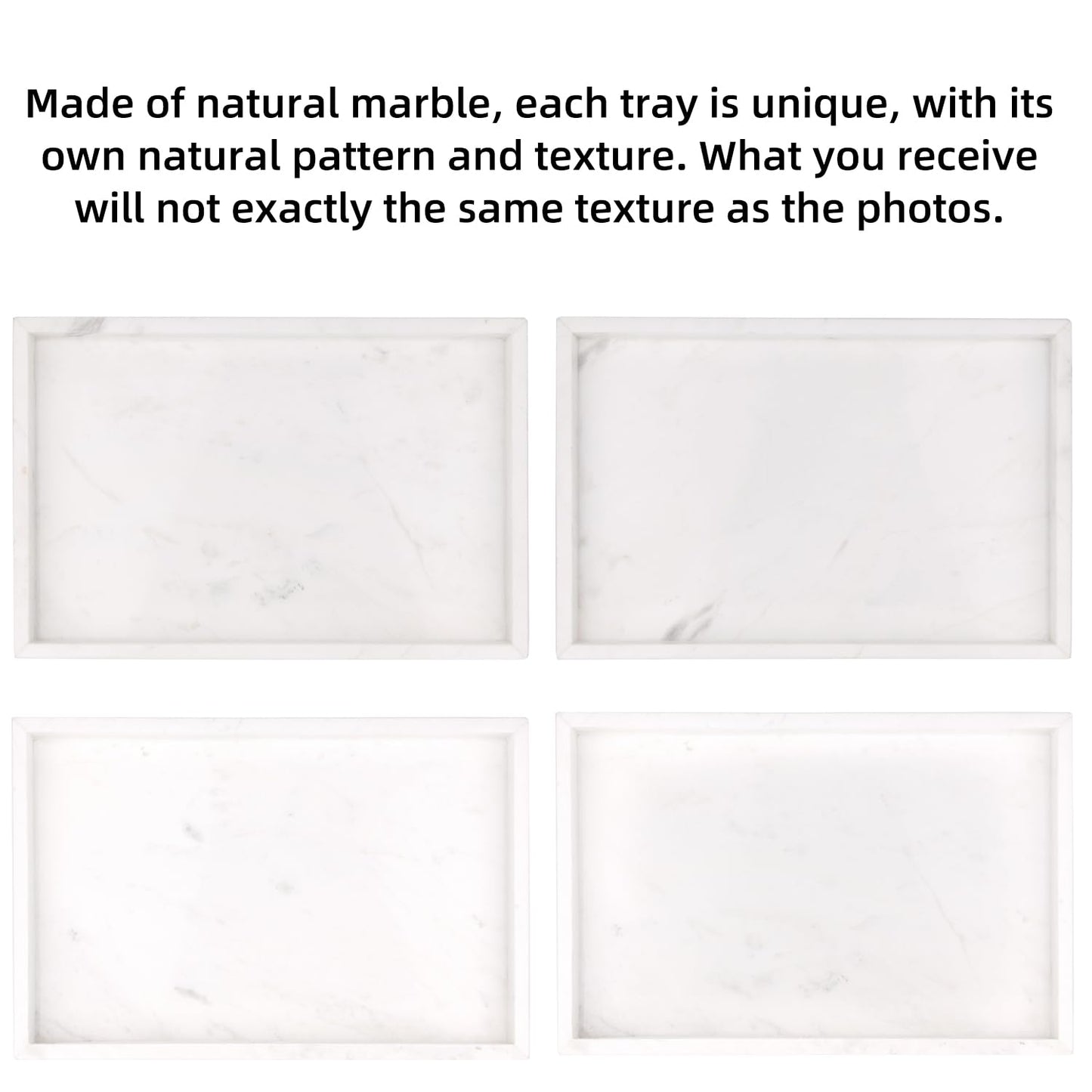 Marble Bathroom Vanity Tray, Natural Luxury Vanity Home Kitchen Bathroom Table Tray, Stone Decorative Countertop Dresser Trays for Key Coffee Perfume Jewelry Makeup (Jazz White, 12"x 8" x1.2")