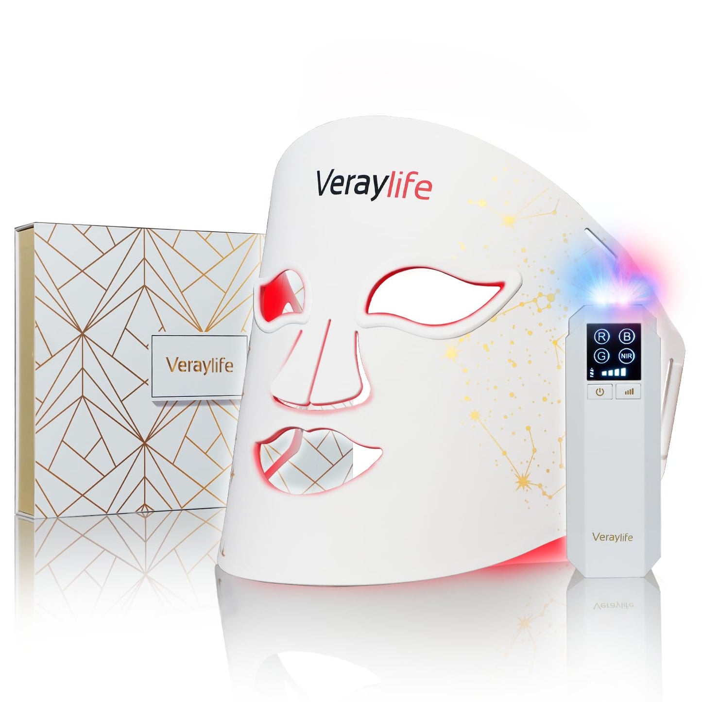 Veraylife Red Light Therapy for Face, 7 Colors & 8 Modes Red Light Mask with 850nm NIR, 3000mAh Rechargeable Led Face Mask Light Therapy, 432 Beads Pro LEDs Mask at Home (White)