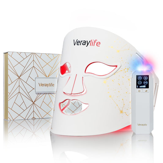 Veraylife Red Light Therapy for Face, 7 Colors & 8 Modes Red Light Mask with 850nm NIR, 3000mAh Rechargeable Led Face Mask Light Therapy, 432 Beads Pro LEDs Mask at Home (White)