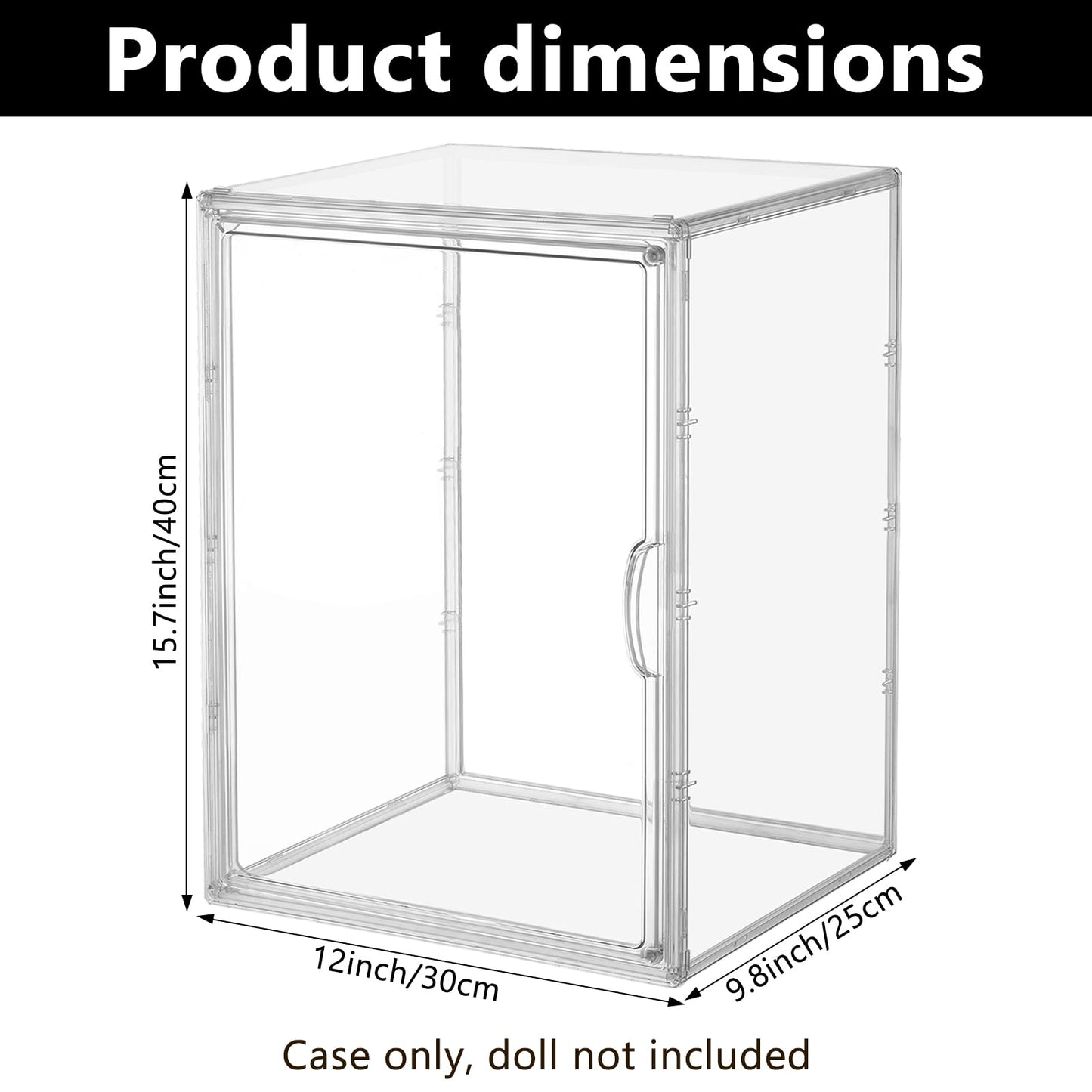 Display Case Compatible with Labubu 16 inches Height POP MART Doll, Acrylic Clear Dustproof Shelf Box with Magnetic Door, Stackable Storage Cabinet for Plush Dolls Showcase Fall in Wild