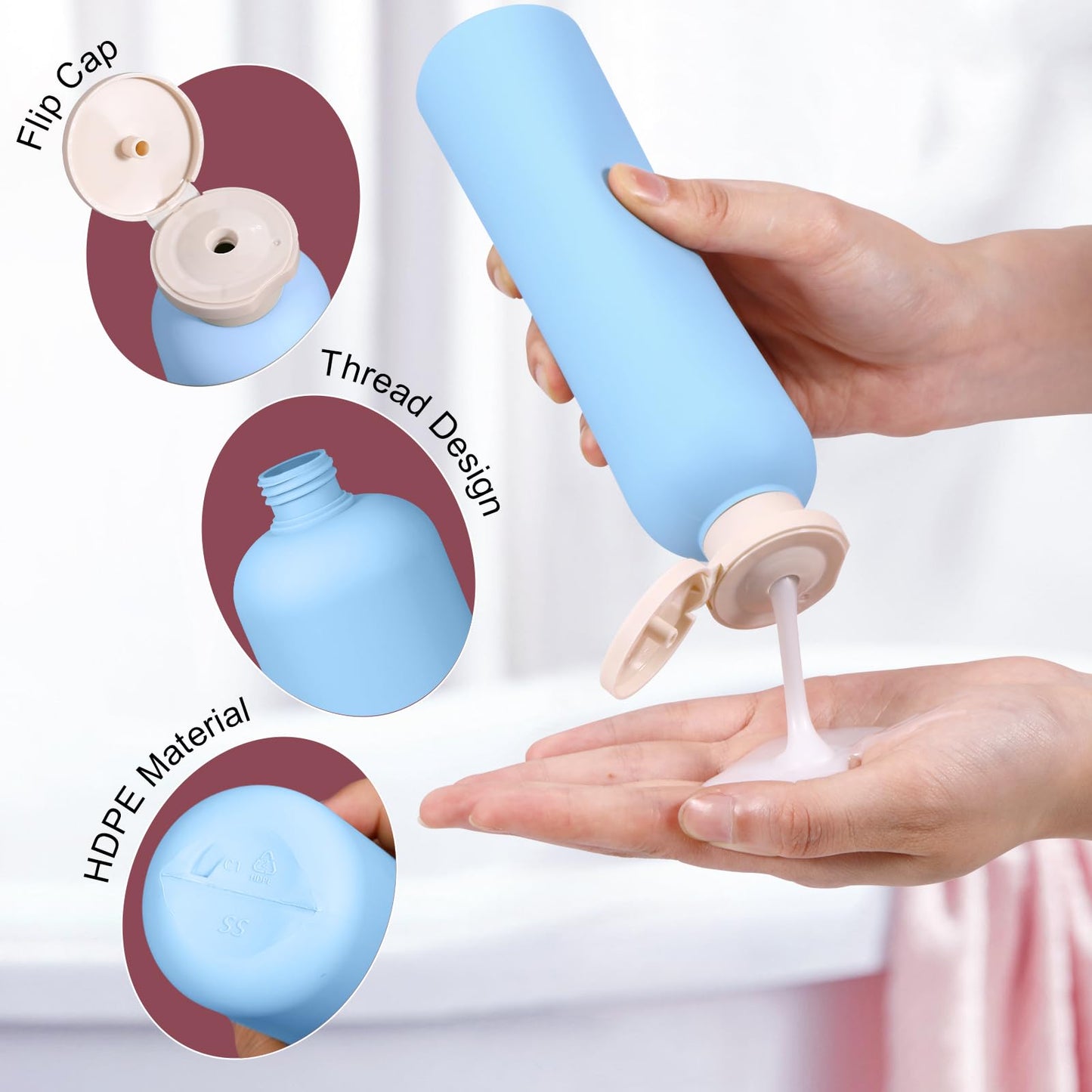 UMETASS Travel Shampoo Bottle, Empty Plastic Squeeze Bottles 8.8oz with Flip Cap, Lotion Container for Toiletries Travel Size Shampoo and Conditioner