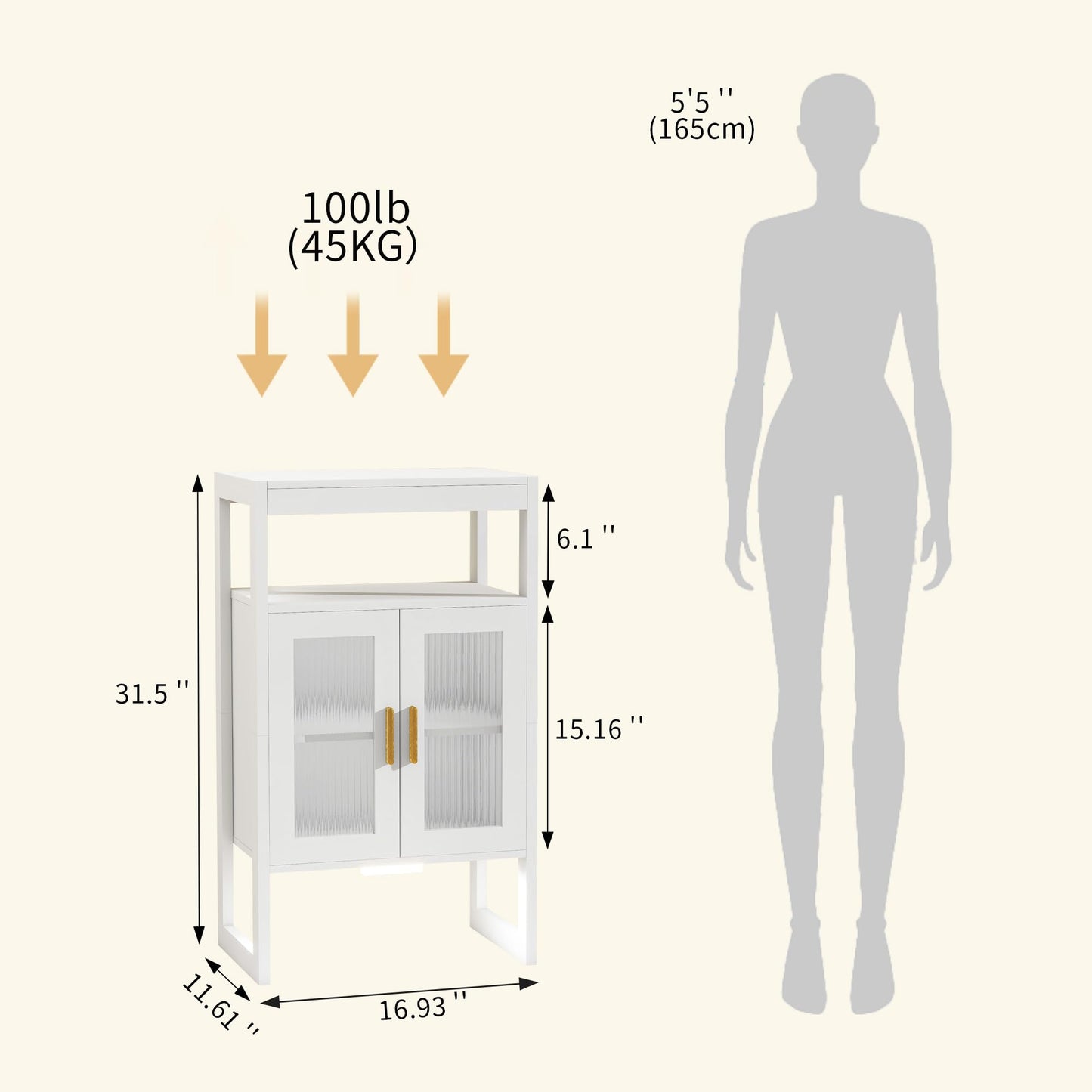 Bathroom Storage Cabinet with Motion Sensor Light and 2 Doors, White