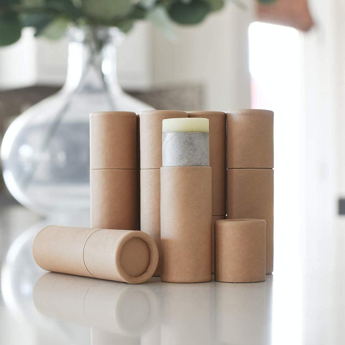 Healthcom 12 Pcs 0.3 Oz Paperboard Lip Balm Tubes 10ml Empty Cardboard Krafts Lipstick Tube Refillable Lip Gloss Container Solid Perfume Container for DIY Cosmetic Samples Deodorant (Brown)
