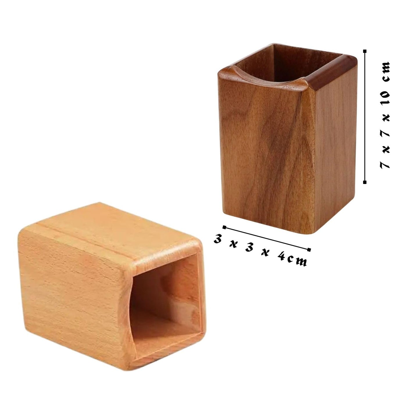 Wooden Pen Holder for Desk, 2 Pack Natural Wood Pencil Cup Holder – Office Desk Accessories Organizer, Makeup Brush Holder, Kids Crayon Marker Caddy, Eco-Friendly (2 Pack - 1 Beech + 1 Walnut))