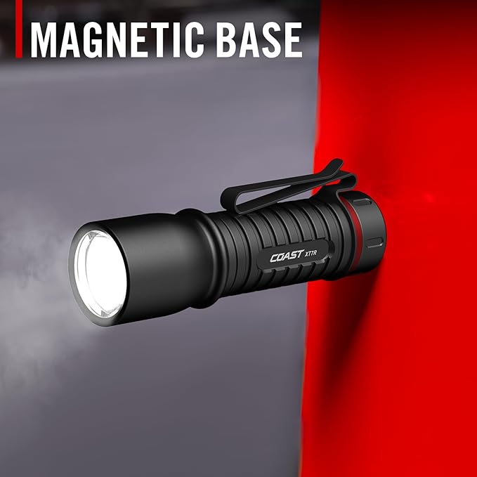 Coast XT7R 1500 Lumen Rechargeable LED Flashlight with Magnetic Mount, Slide Focus, and Pocket Clip, Green