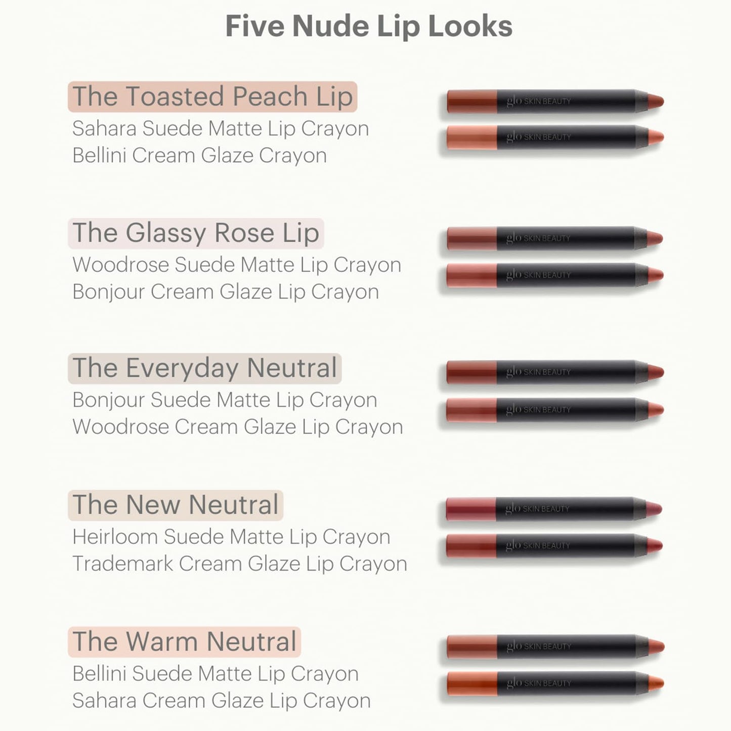 Glo Skin Beauty Cream Glaze Lip Crayon | New Neutral Shades, Deep Neutral Rose (Bonjour)