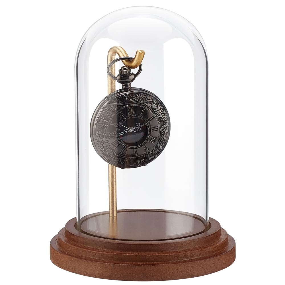 PH PandaHall Pocket Watch Glass Display Dome with Hook 5.7"x4" Watch Display Jar Decorative Watch Case with Base Plants Dome Showcase for Father's Day Pocket Watches Medals Collectibles Ornament