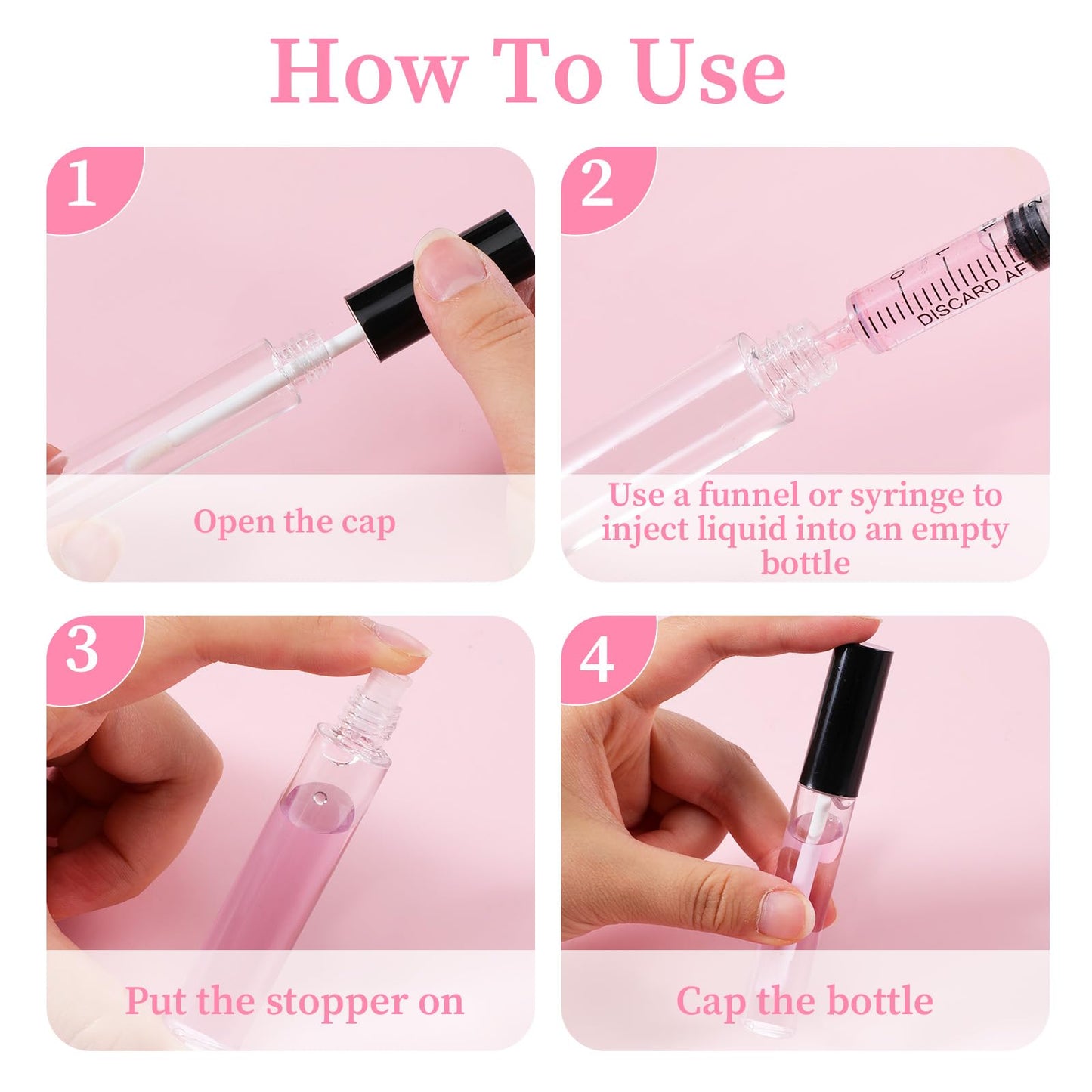 Giantree 50 Pack 10 ml Empty Lip Gloss Tube Containers, Refillable Lip Balm Bottle Plastic Reusable Gloss Container Lipstick Bottle with Rubber Insert for Travel DIY Makeup Personal Cosmetic