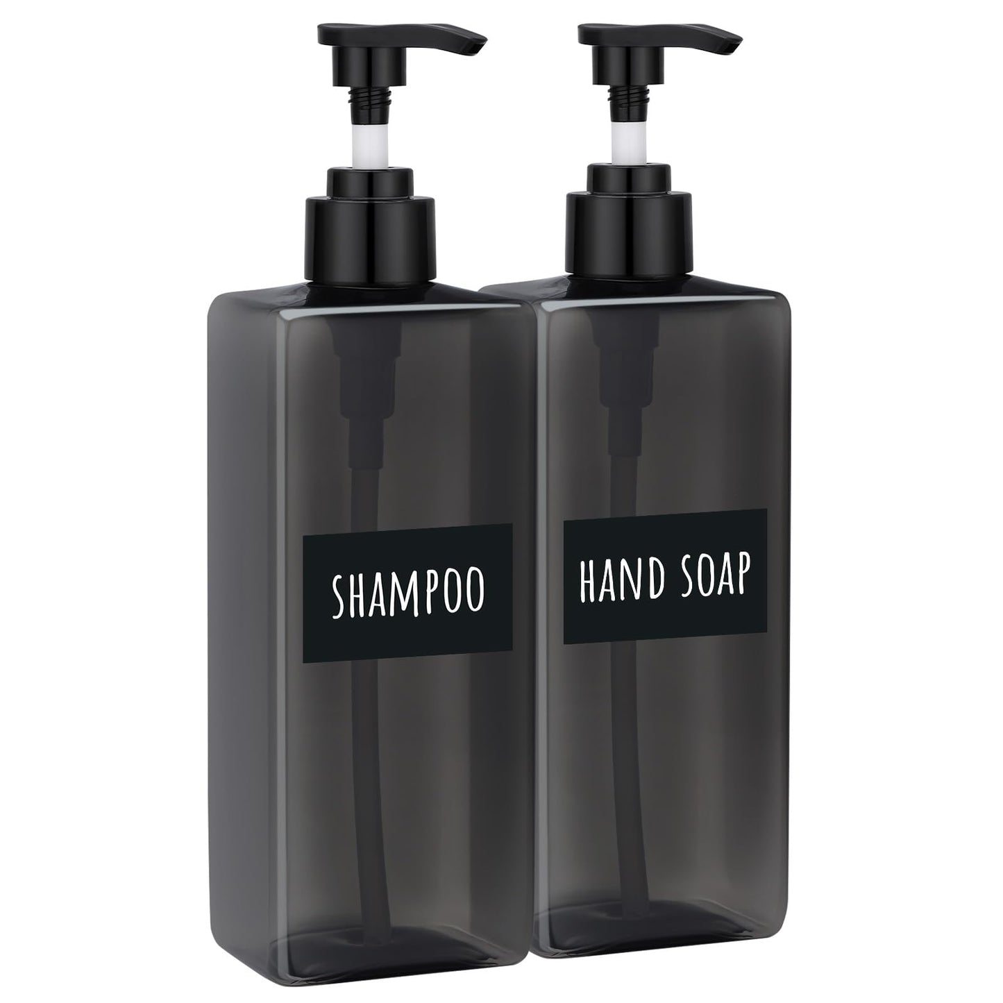 Segbeauty 16.9oz Shampoo Container, 3pcs Pump Press Dispenser with Labels, 500ml Empty Plastic Refillable Lotion Body Soap Liquid Kitchen Soap Dispensers, Gray Bathroom Shower Containers for Women