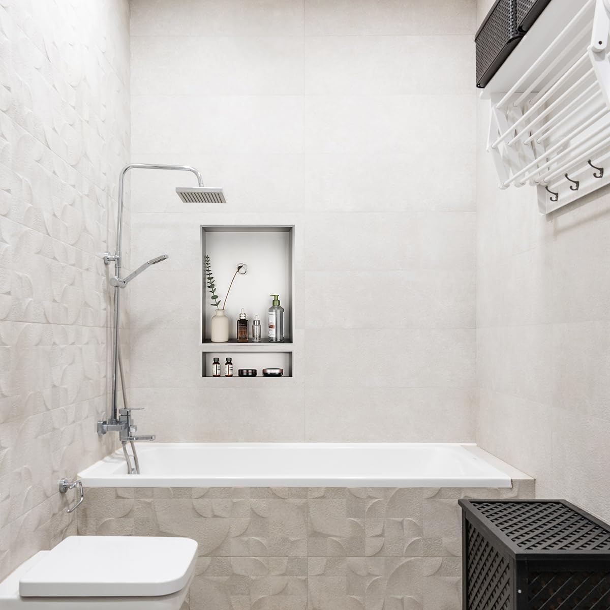 JQK Shower Niche No Tile Need, 18"×14" Brushed Nickel Bathroom Insert Shelf, 304 Stainless Steel Recessed Shower Caddy Organizer Storage, SNL1814-BN