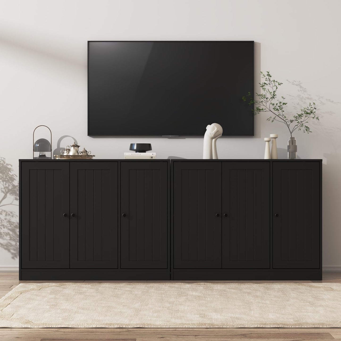 Furnify Buffet Cabinet with 3 Door, Kitchen Storage Cabinet with Adjustable Shelf, Coffee Bar Accent Cabinets for Living Room, Entryway, Black