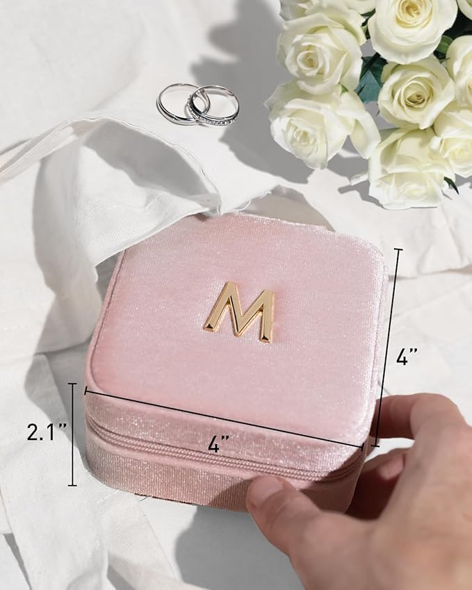 Vlando Mom Gifts for Women, Travel Jewelry Case for Mother Gifts, Travel Gifts for Mother Mom from Daughters, Travel Essentials Small Jewelry Box, Jewelry Travel Organizer - Letter U, Pink