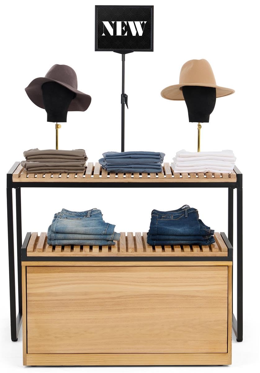 Displays2go Retail Display Nesting Tables, Rectangular, Slatted Pine Wood- Natural Finish (SMWMNTSTORN)