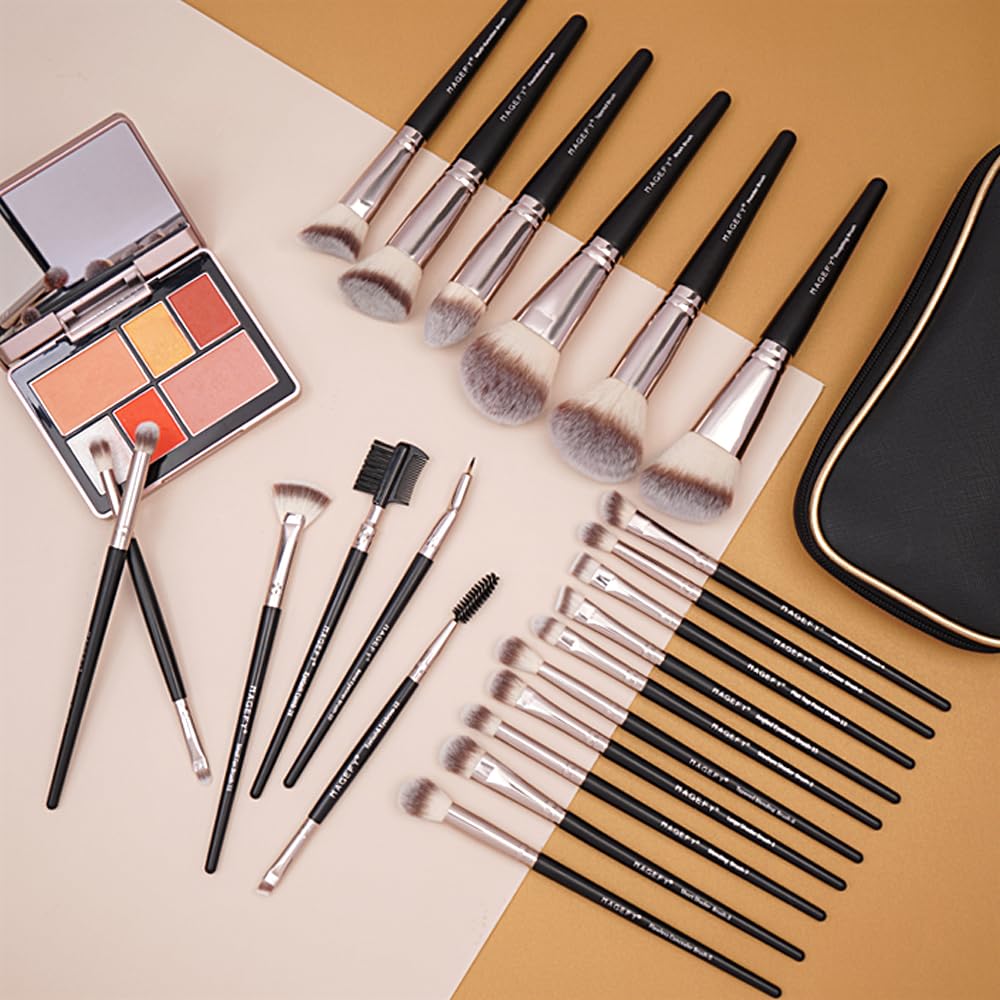 MAGEFY Makeup Brushes, 22 Pcs Professional Premium Synthetic Makeup Brush Set with Case, Foundation Eyeshadow Brush Travel Make up Brushes Set (Blackgold)