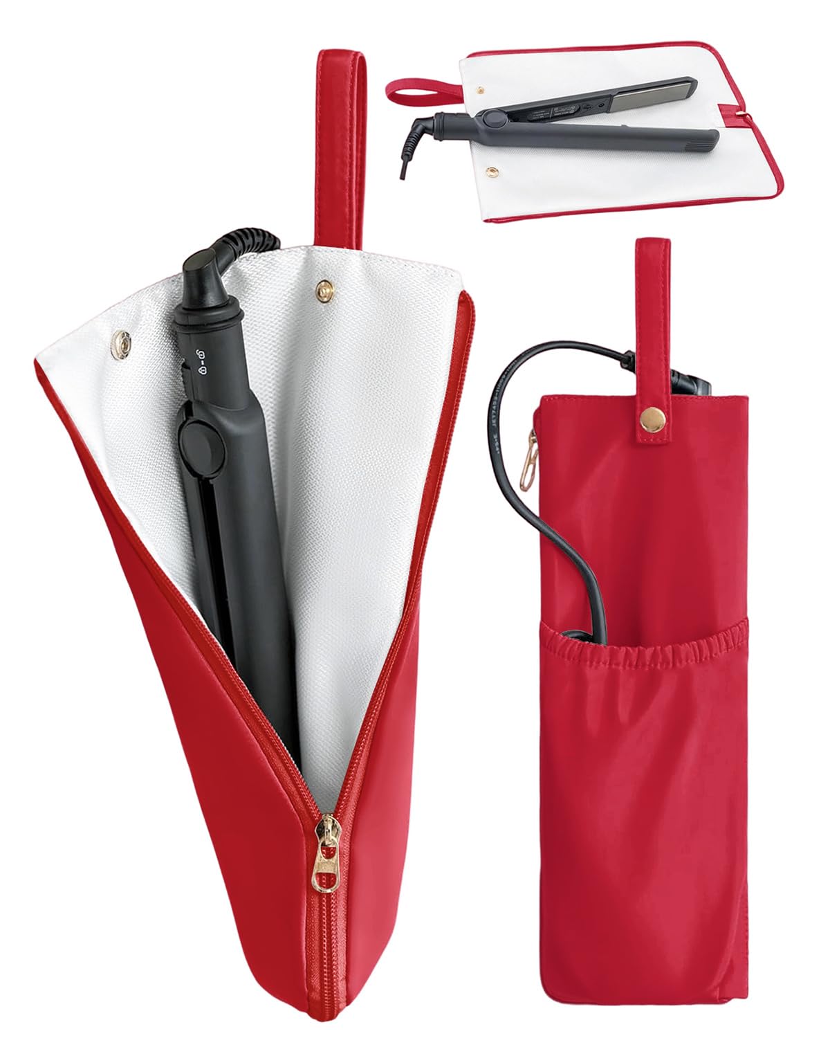 Lifeplus Holder & Mat for Hot Tools, Curling Iron Flat Iron Heat Resistant Hair Tools Travel Bag - Ideal for Home, Travel, Red