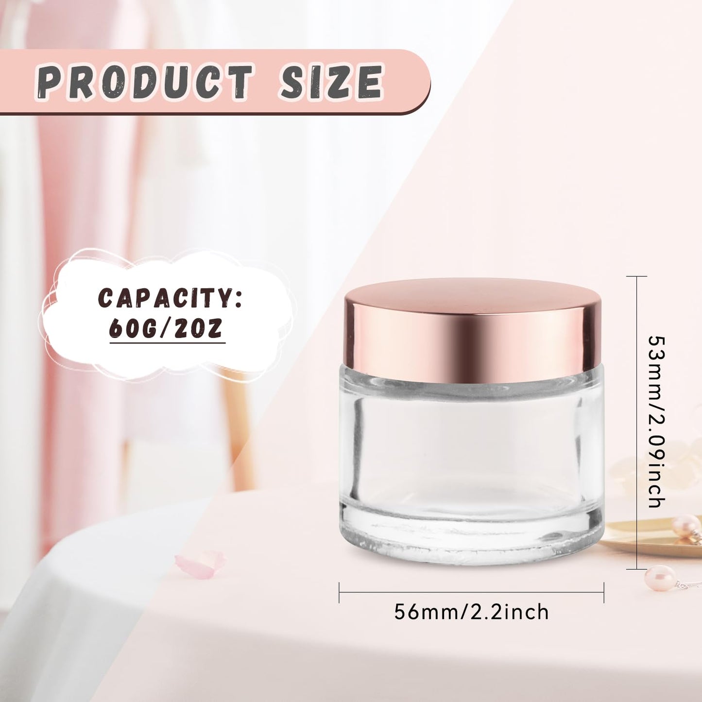8 Pcs 60g/2oz Cream Jars Glass Cosmetic Containers Empty Glass Sample Jars with Leakproof Lids for Makeup Lotion Eye Creams Scrub Home Travel - Clear