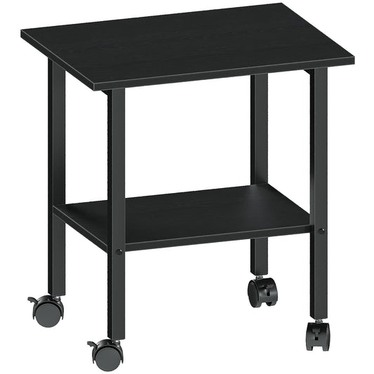 YQ JENMW 2 Tier Printer Stand with Storage, Under Desk Printer Table, Space-Saving Printer Table with Locking Wheels, Rolling Printer Cart for Home Office, Black