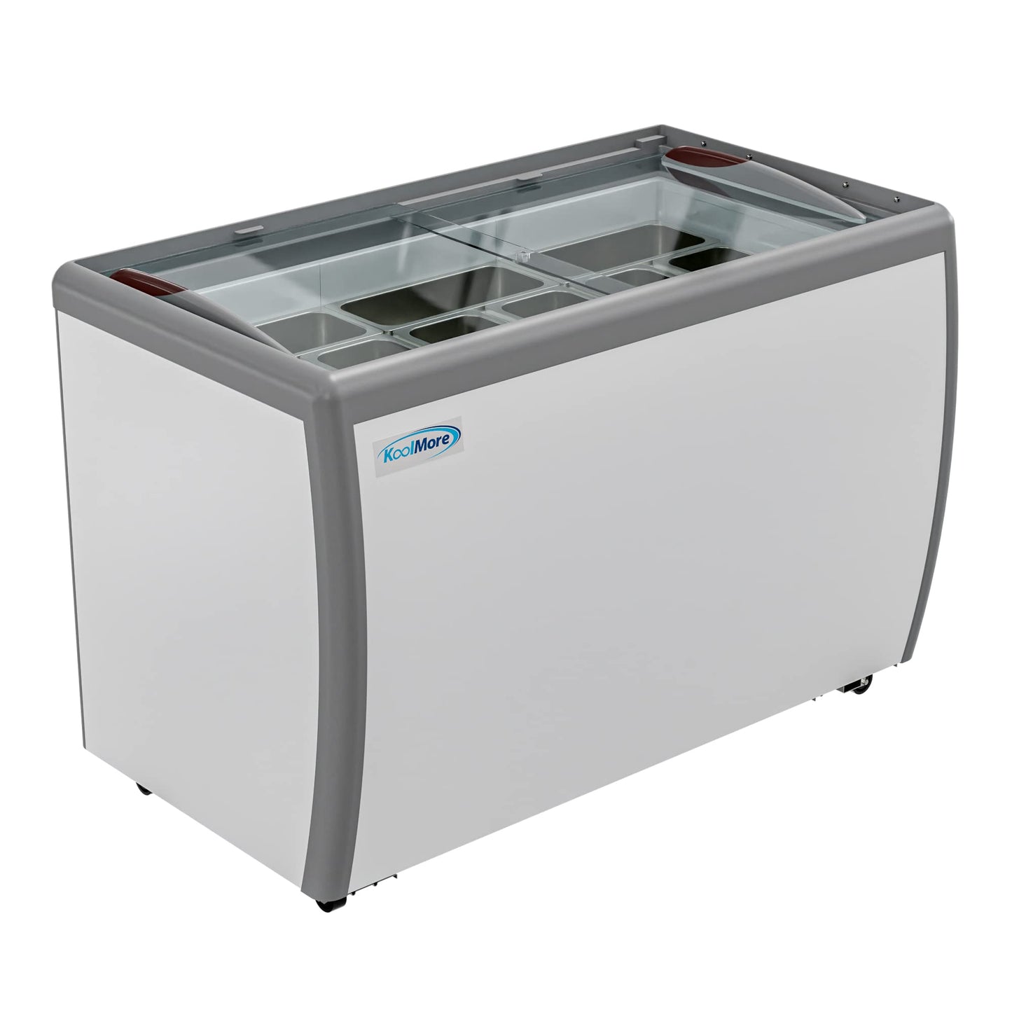 KoolMore Commercial Gelato Dipping Cabinet, Clear Display Case with a Large 9-Pan Capacity, Rolling Wheels, and Lockable Breaks